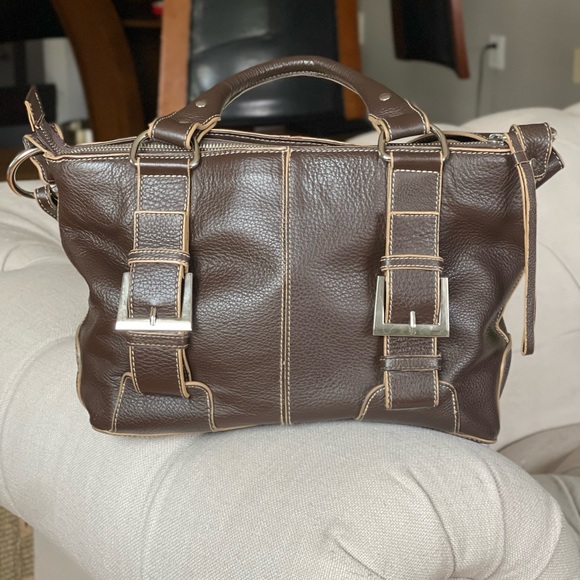 FORTUNA VALENTINO BROWN LEATHER HANDBAG DETACHABLE STRAP CROSSBODY SATCHEL PURSE - Picture 2 of 13